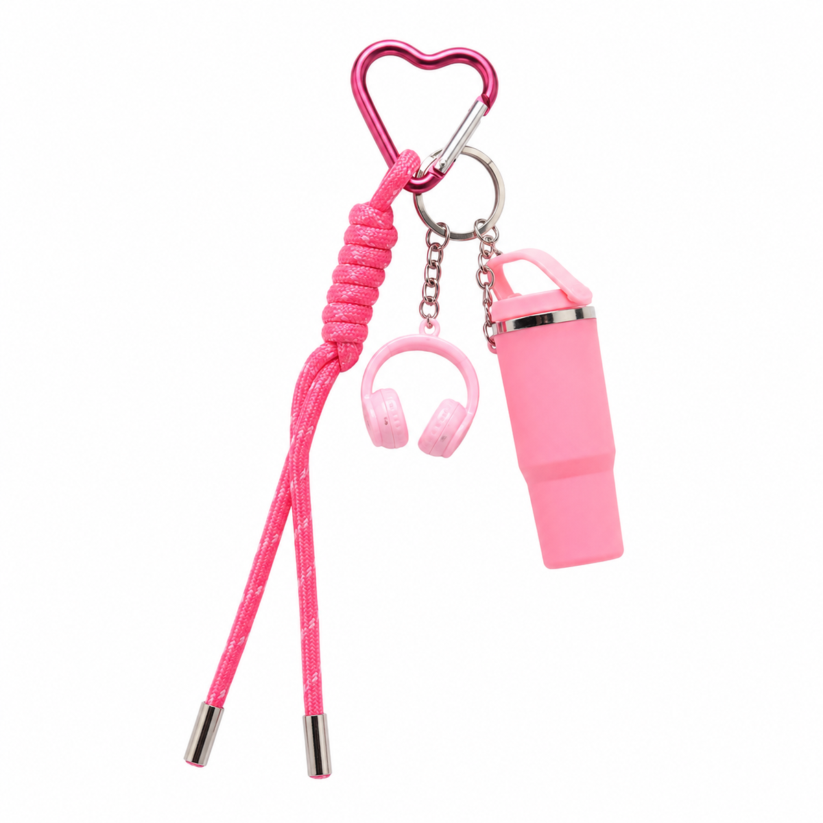 Llavero Rosa Fitness - vista lateral con charms