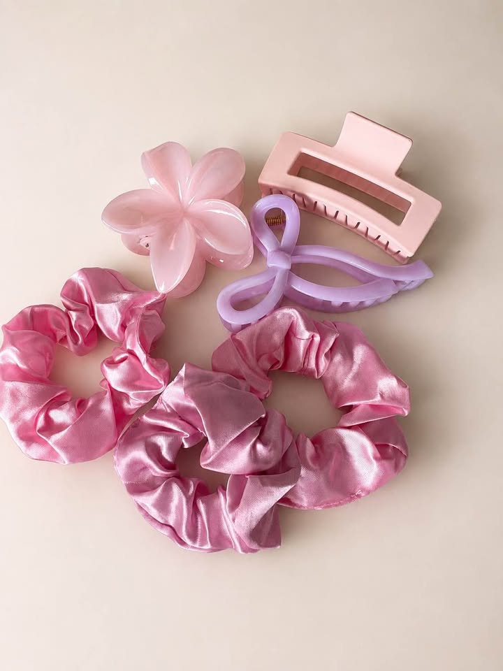 Kit de Pinzas y Scrunchies Pack Accesorios Rosados