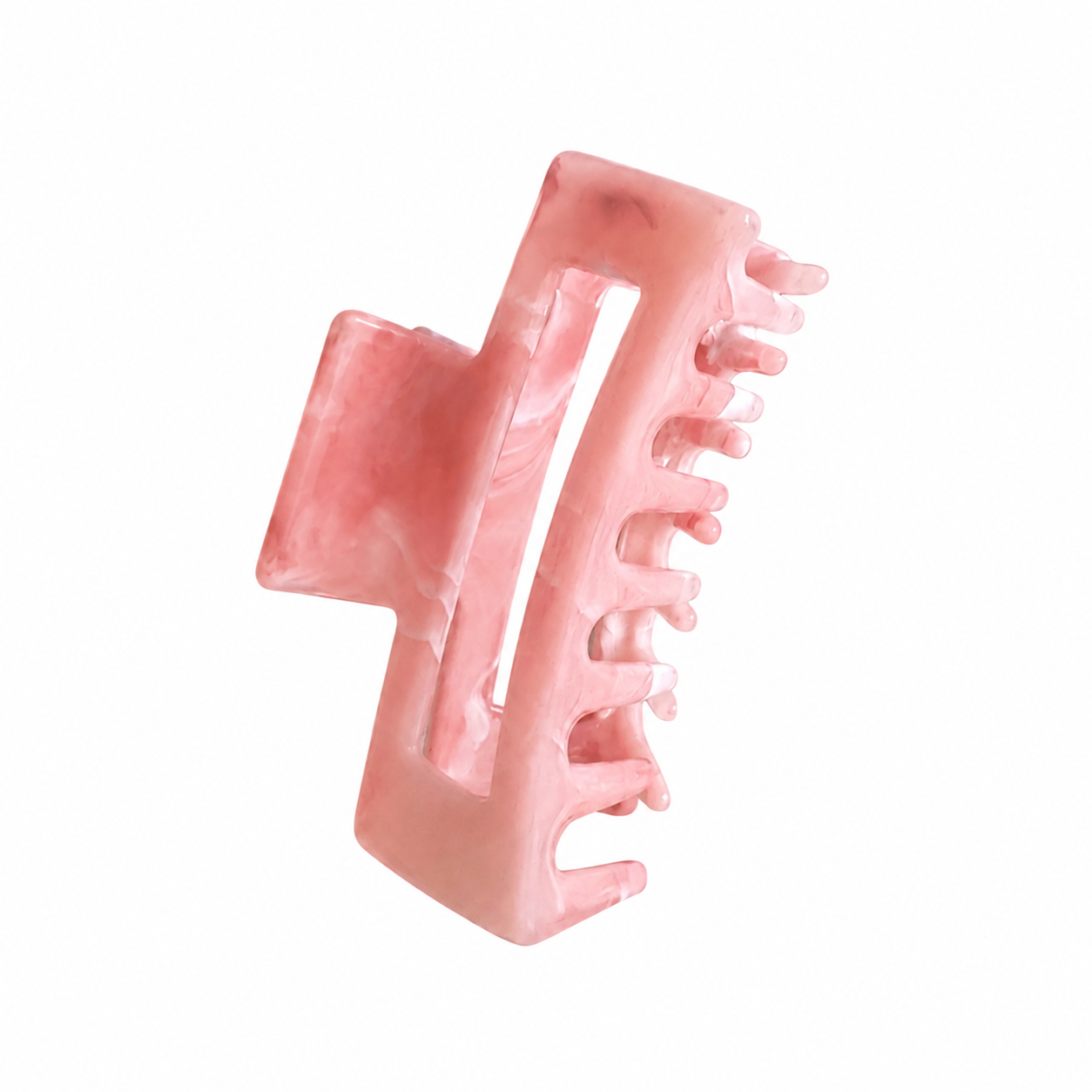 Claw Clip Geométrico Rosa Nacarado - vista frontal dientes