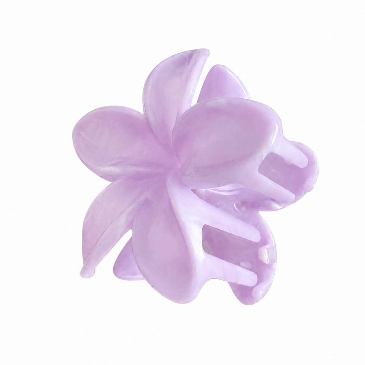 Claw Clip Flor Puntiaguda Lavanda Nacarada - vista con dientes
