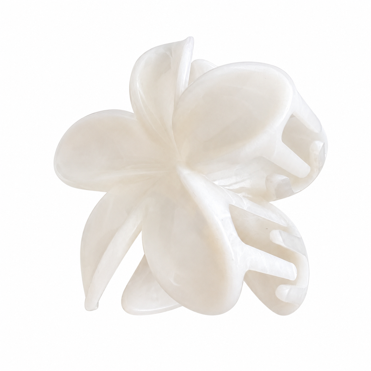 Claw Clip Flor Nacarada Blanca - vista pétalos puntiagudos