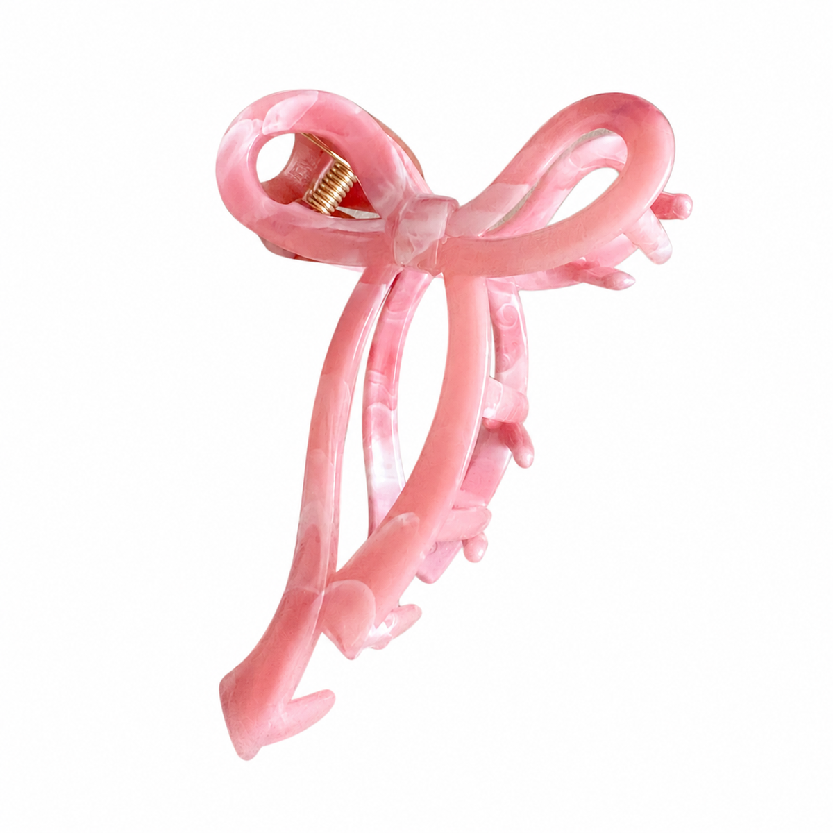 Claw Clip Lazo con Cintas Rosa Nacarado - vista frontal con cintas