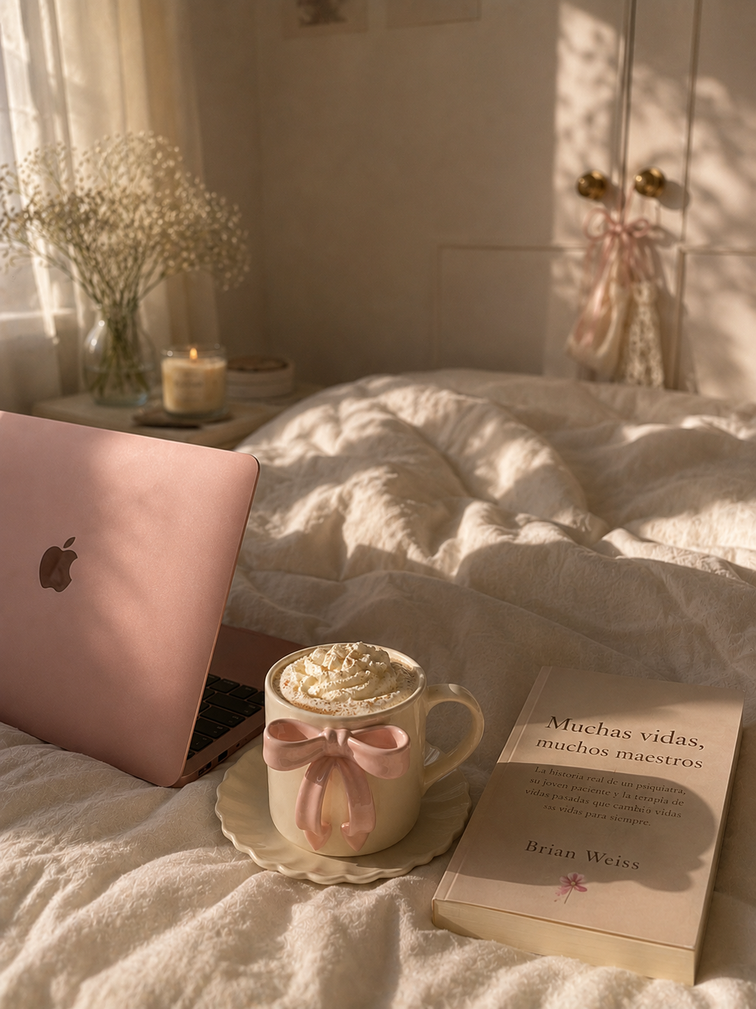 Taza de Cerámica Nacarada con Lazo Rosa