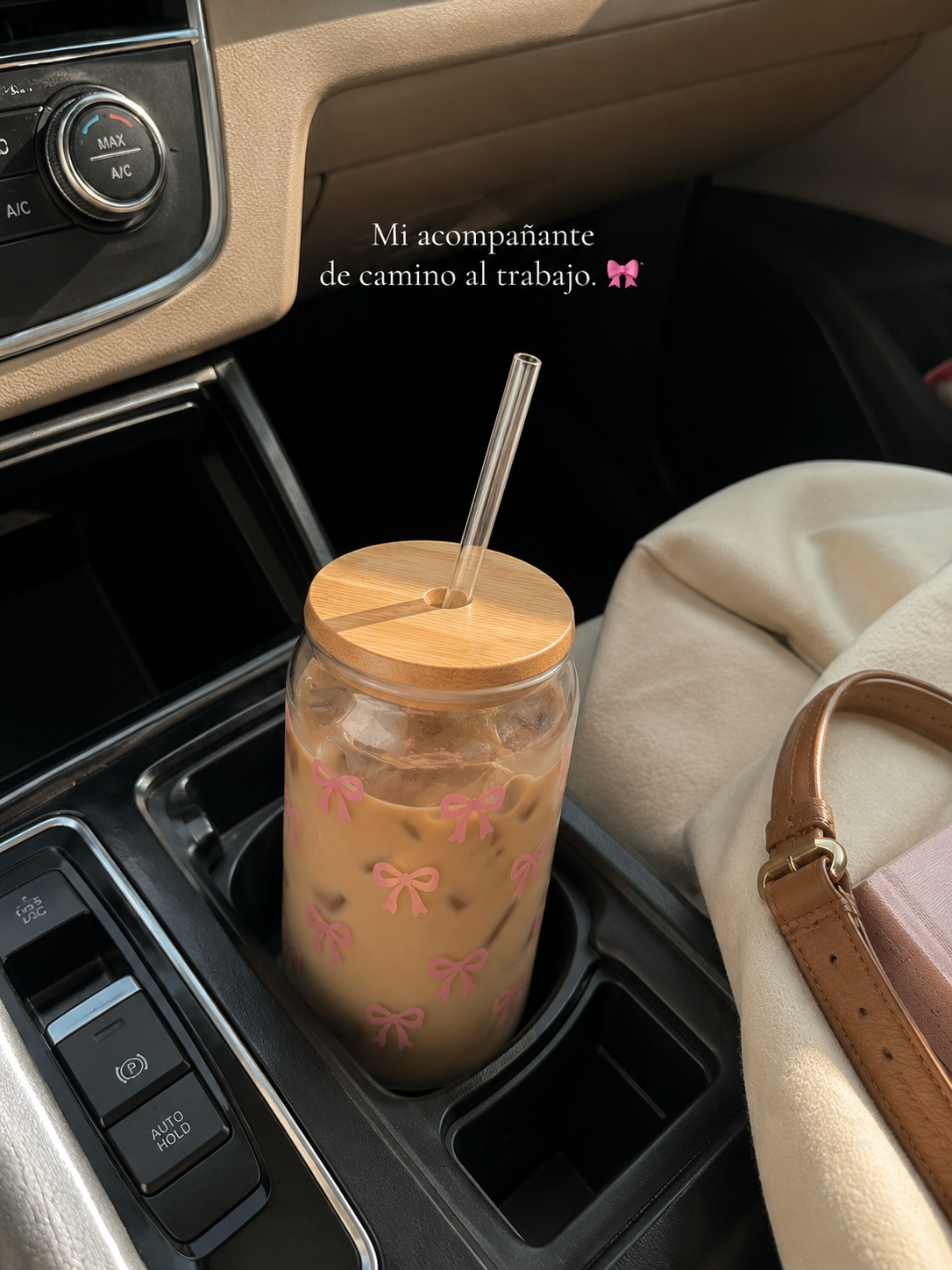 Vaso de Vidrio con lazos Rosa | Tapa Bambú