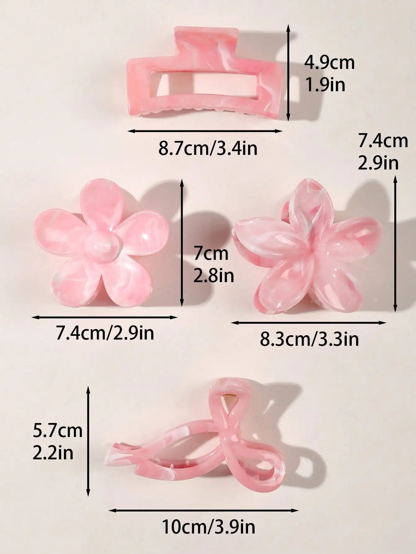 4 Uds Otoño Invierno Borgoña arco cuadrado flor pinzas en forma de garra para el cabello para mujeres MultiStyle rojo accesorios para el cabello de moda horquilla