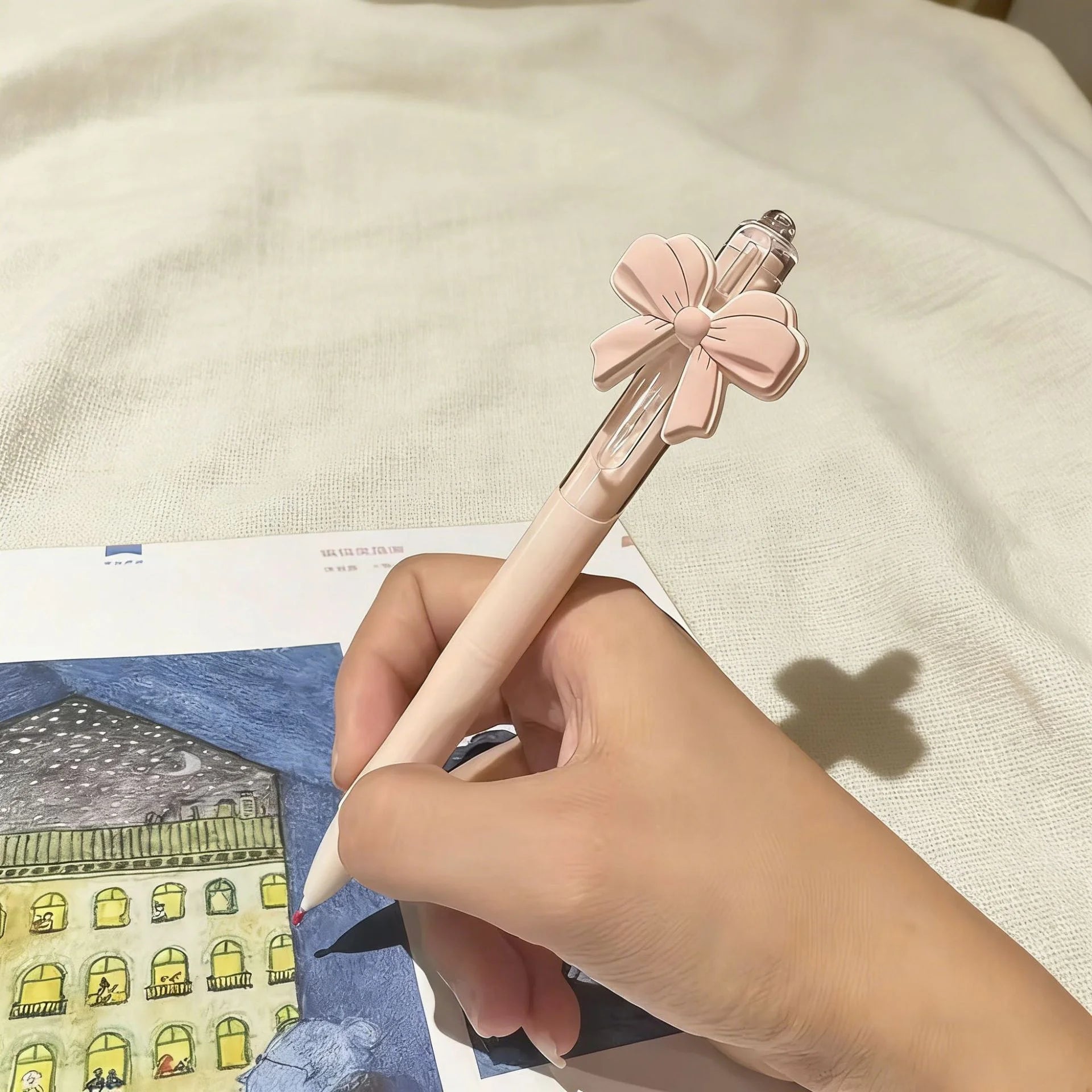 5/10 Piezas de Bolígrafos con Diseño de Flores Frescas, Bolígrafo de Punta Redonda, Bonito Regalo para Estudiantes, Niñas, Oficina y Material Escolar
