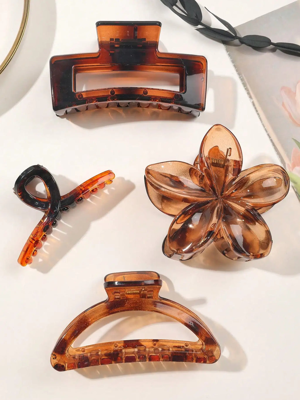 4 Uds Otoño Invierno Borgoña arco cuadrado flor pinzas en forma de garra para el cabello para mujeres MultiStyle rojo accesorios para el cabello de moda horquilla