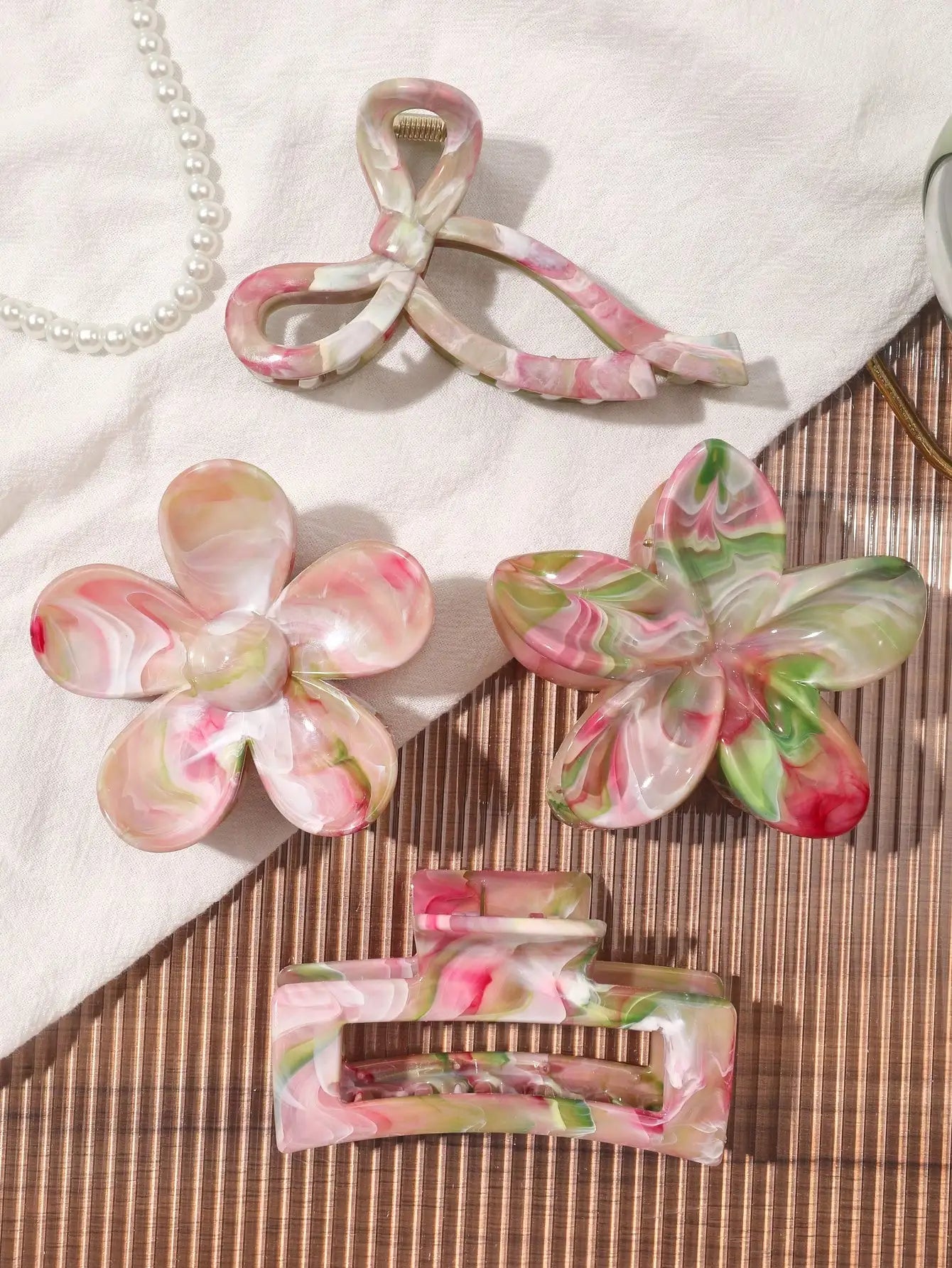 4 Uds Otoño Invierno Borgoña arco cuadrado flor pinzas en forma de garra para el cabello para mujeres MultiStyle rojo accesorios para el cabello de moda horquilla