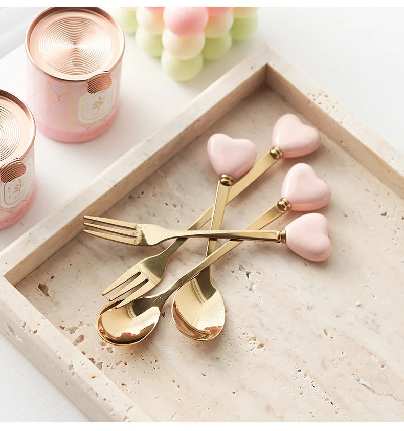 Set Heart Gold – Cubiertos de Acero Inoxidable