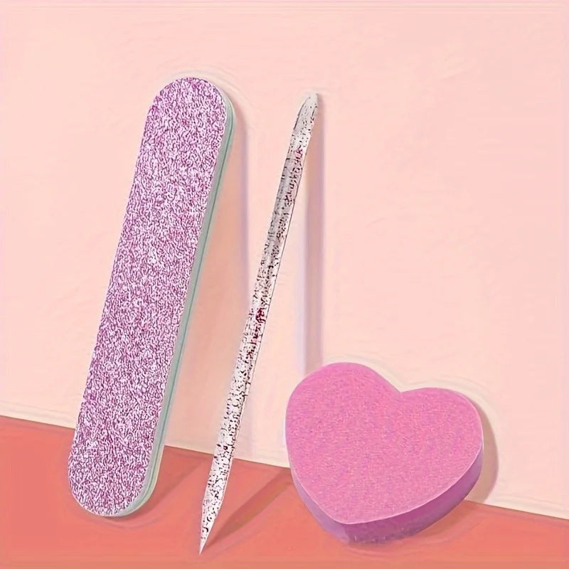 Kit de Manicure Rosa 12 Piezas | Set para Cuidado de Uñas con Lima y Accesorios