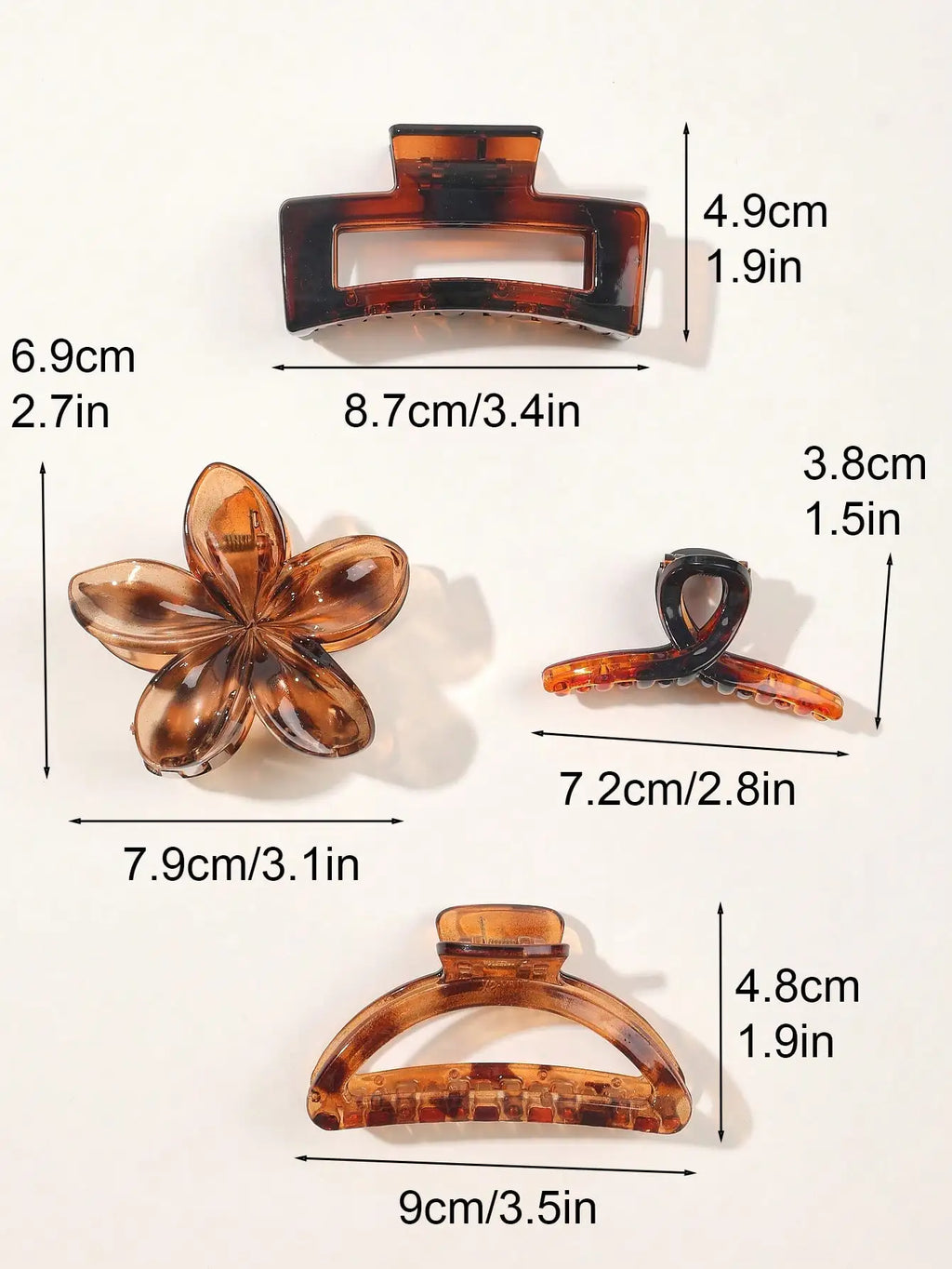 4 Uds Otoño Invierno Borgoña arco cuadrado flor pinzas en forma de garra para el cabello para mujeres MultiStyle rojo accesorios para el cabello de moda horquilla