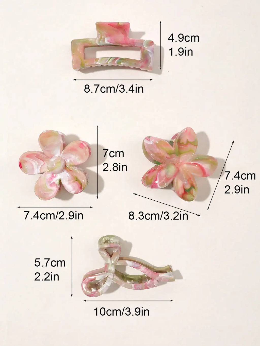 4 Uds Otoño Invierno Borgoña arco cuadrado flor pinzas en forma de garra para el cabello para mujeres MultiStyle rojo accesorios para el cabello de moda horquilla
