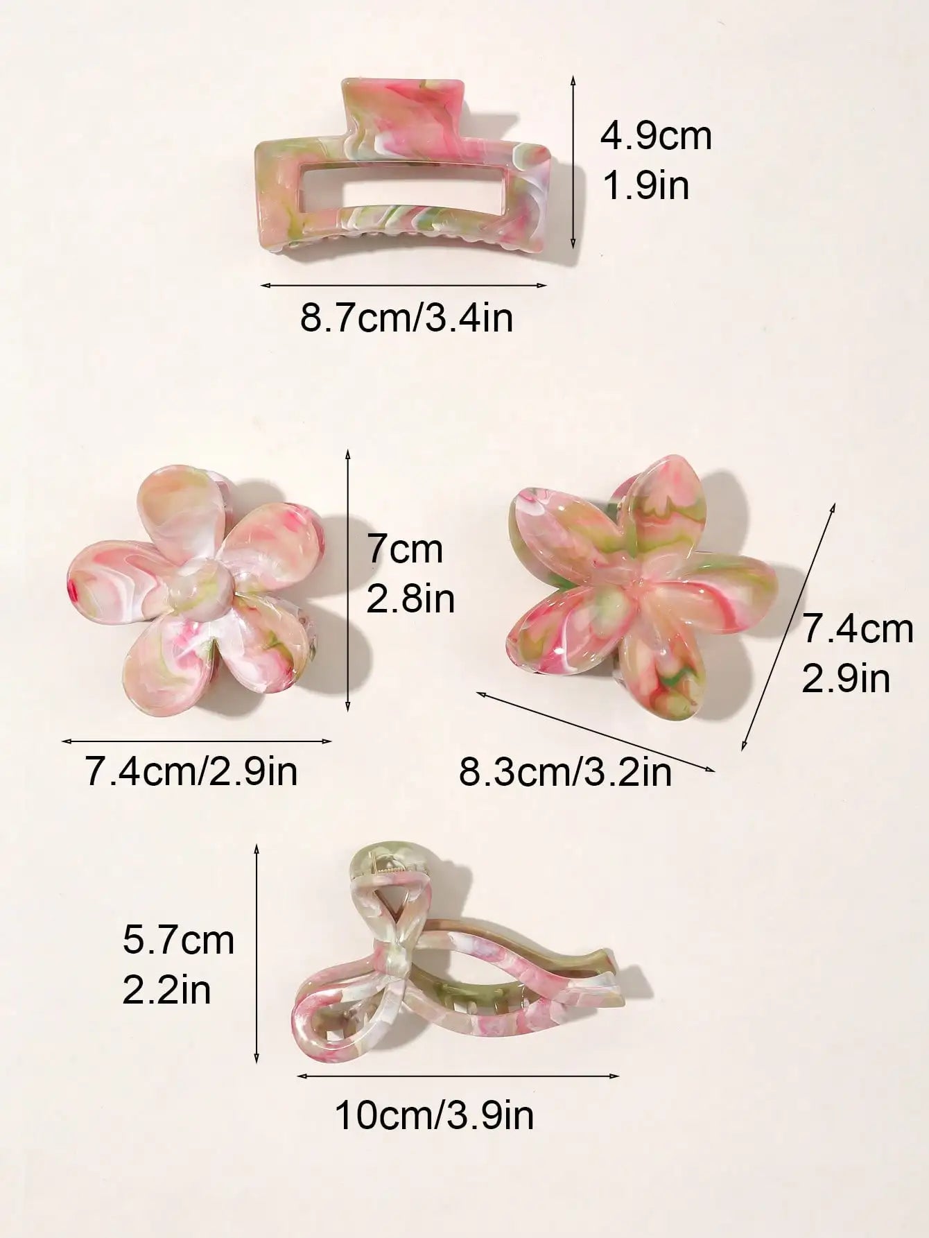4 Uds Otoño Invierno Borgoña arco cuadrado flor pinzas en forma de garra para el cabello para mujeres MultiStyle rojo accesorios para el cabello de moda horquilla