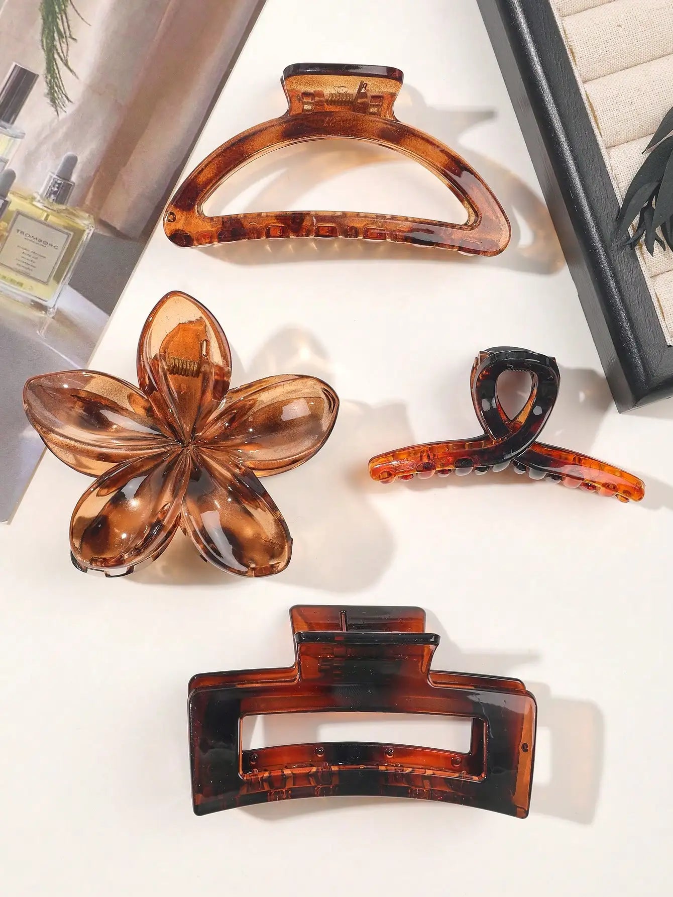 4 Uds Otoño Invierno Borgoña arco cuadrado flor pinzas en forma de garra para el cabello para mujeres MultiStyle rojo accesorios para el cabello de moda horquilla