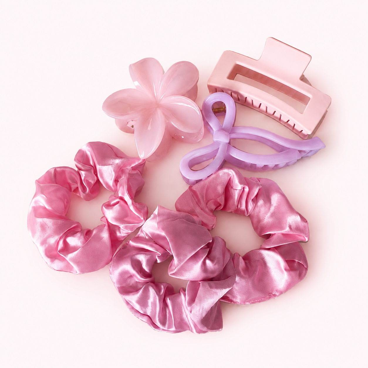 Kit de Pinzas y Scrunchies Pack Accesorios Rosados