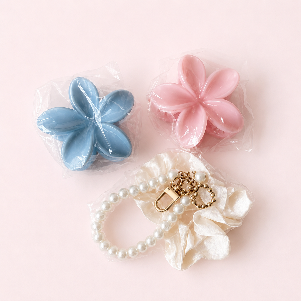 Pack clips perlados + scrunchie 🤍🎀🌸